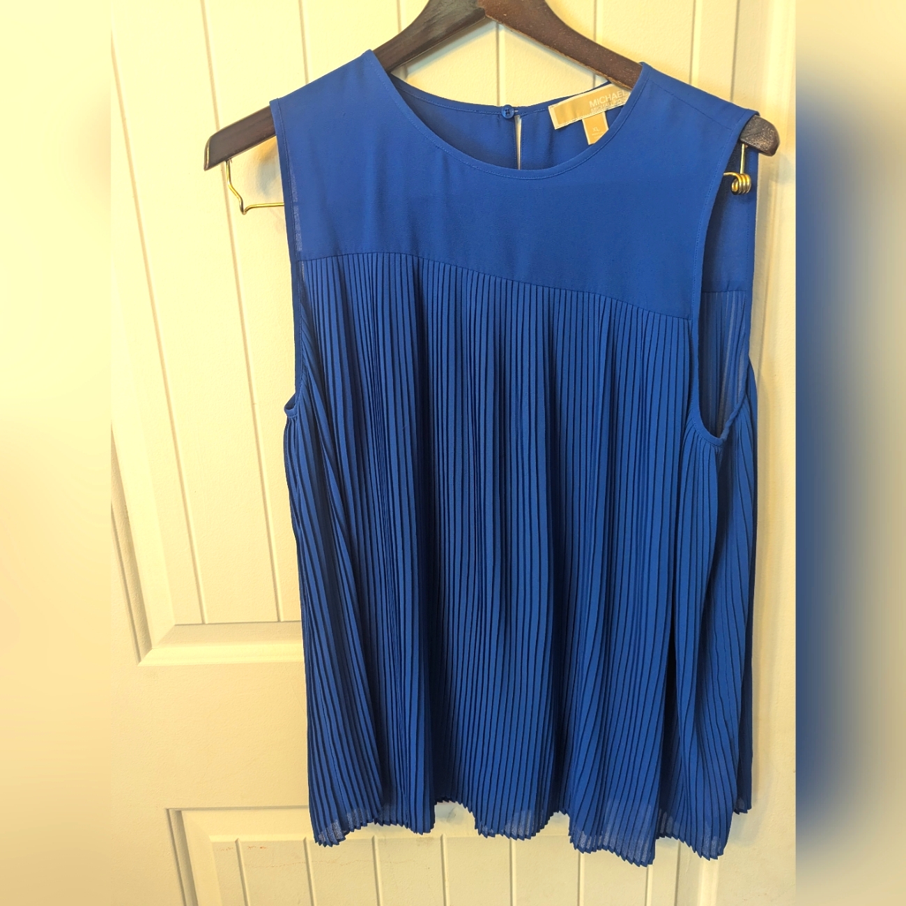 Michael Michael Kors Royal Blue Pleated Sleeveless Blouse